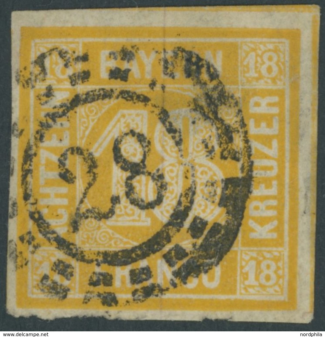BAYERN 7 O, 1854, 18 Kr. Gelblichorange, Helle Stelle Sonst Breitrandig Pracht, Mi. 240.- - Sonstige & Ohne Zuordnung