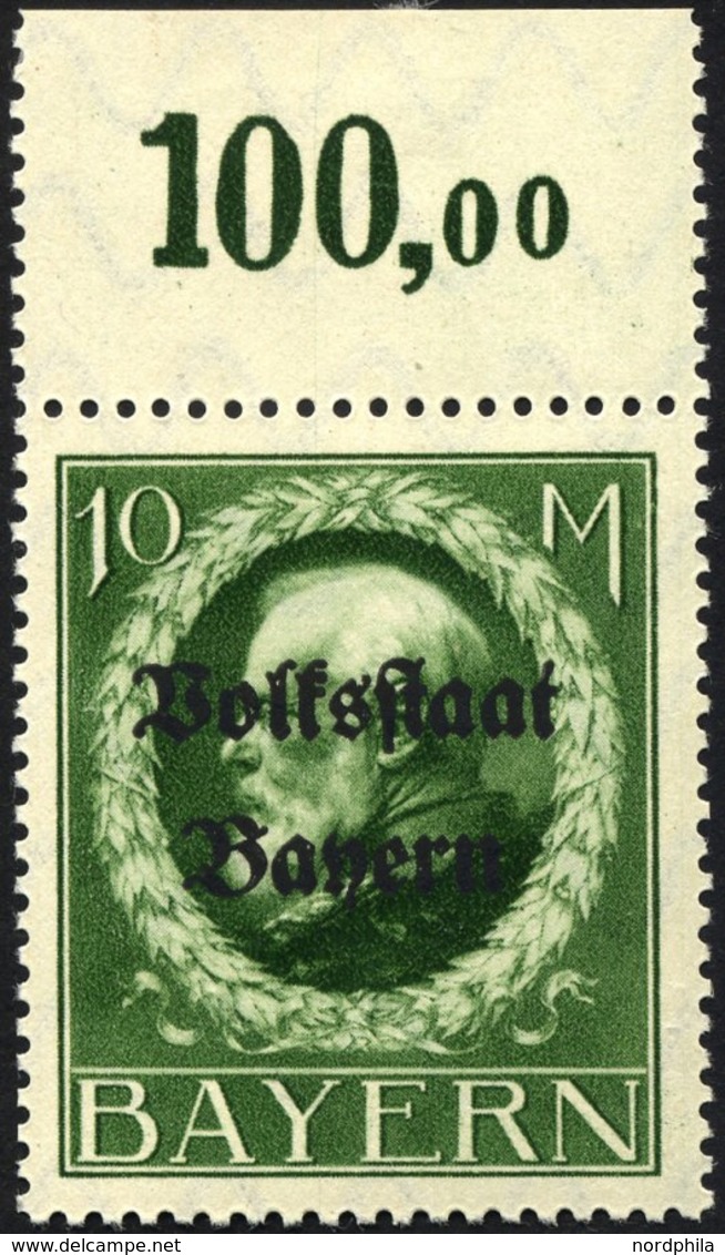 BAYERN 132IA **, 1919, 10 M. Volksstaat, Frühdruck, Pracht, Gepr. Dr. Helbig, Mi. 55.- - Sonstige & Ohne Zuordnung