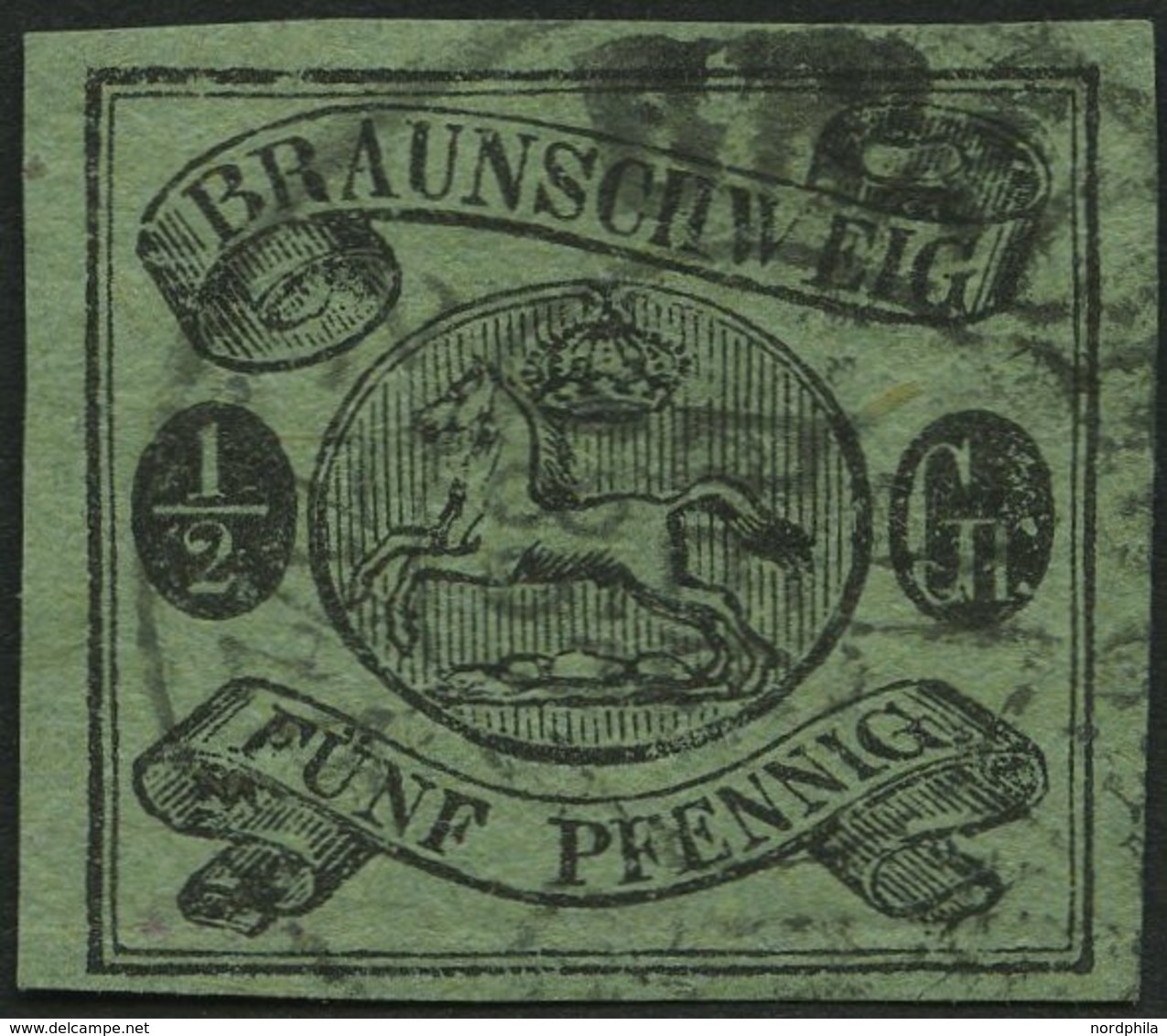 BRAUNSCHWEIG 10Ax O, 1863, 1/2 Gr. Schwarz Auf Lebhaftgraugrün, Pracht, Gepr. U.a. Drahn, Mi. 300.- - Brunswick