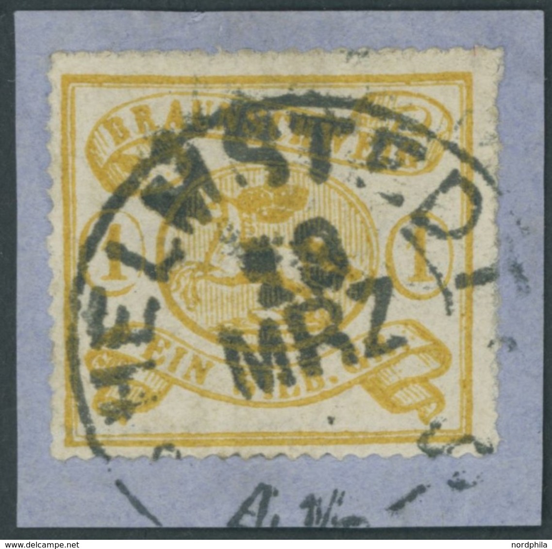 BRAUNSCHWEIG 14A BrfStk, 1864, 1 Sgr. Mittelgelbocker, Durchstochen 16, K2 HELMSTEDT, Kabinettbriefstück, Gepr. U.a. Dra - Brunswick