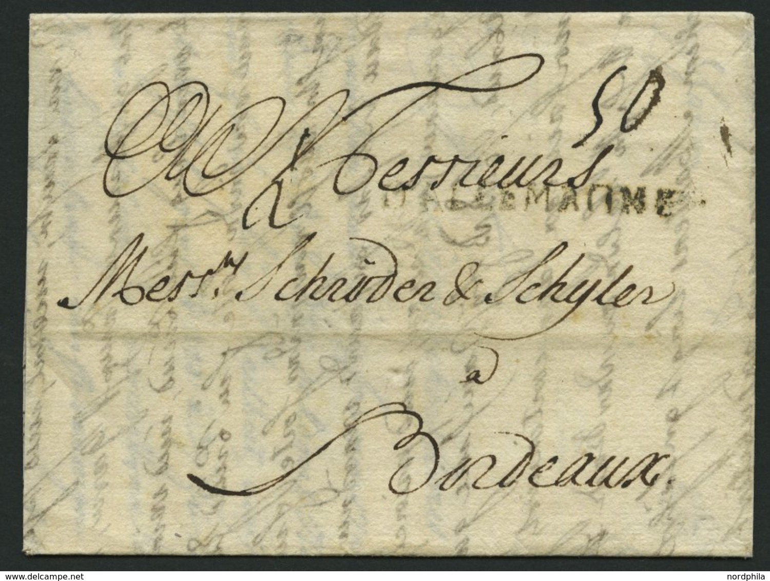 HAMBURG VORPHILA 1743, DALLEMAGNE, L1 In Schwarz Auf Brief Von Hamburg Nach Bordeaux, Feinst - Prephilately