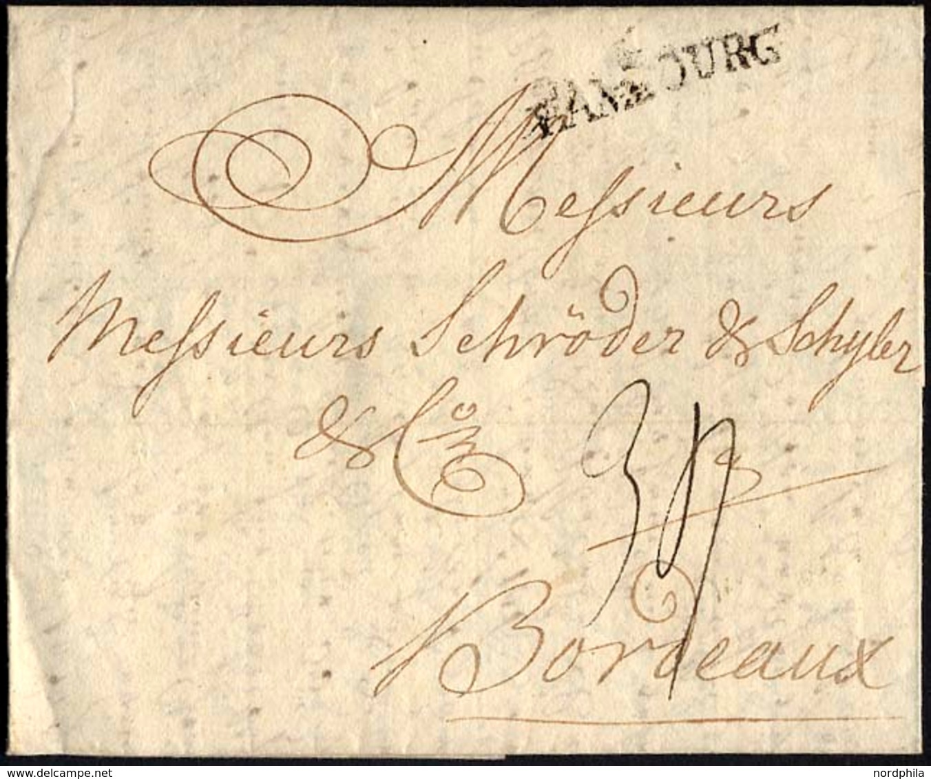 HAMBURG VORPHILA 1773, HAMBOURG, L1 Auf Brief Nach Bordeaux, Pracht - Precursores