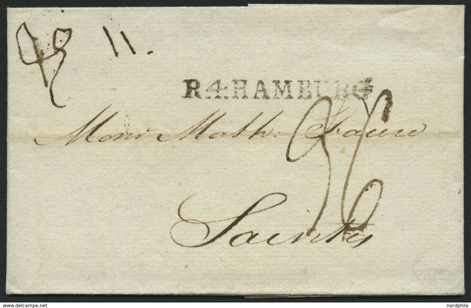 HAMBURG VORPHILA 1809, R.4. HAMBURG, L1 Auf Brief Nach Saintes, Pracht - Prephilately