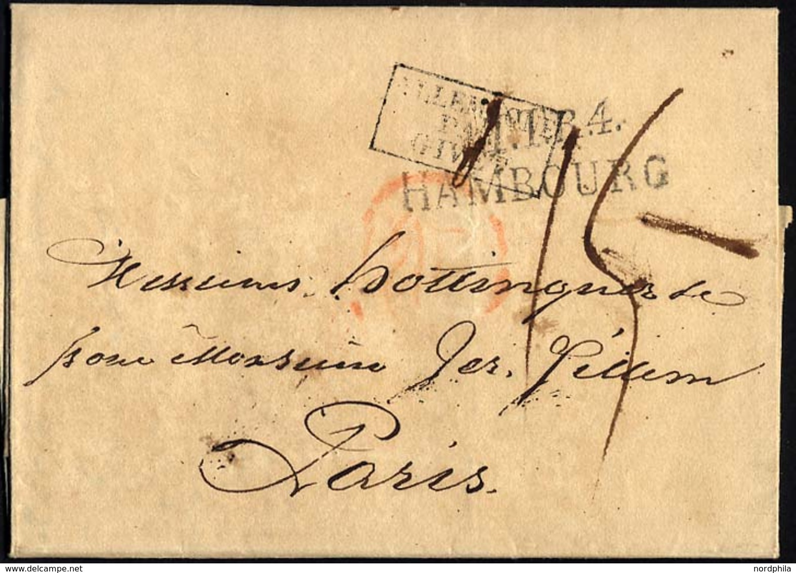 HAMBURG - THURN UND TAXISCHES O.P.A. 1819, TT.R.4 HAMBOURG, L2 Auf Brief Nach Paris, Transitstempel, Pracht - Prephilately