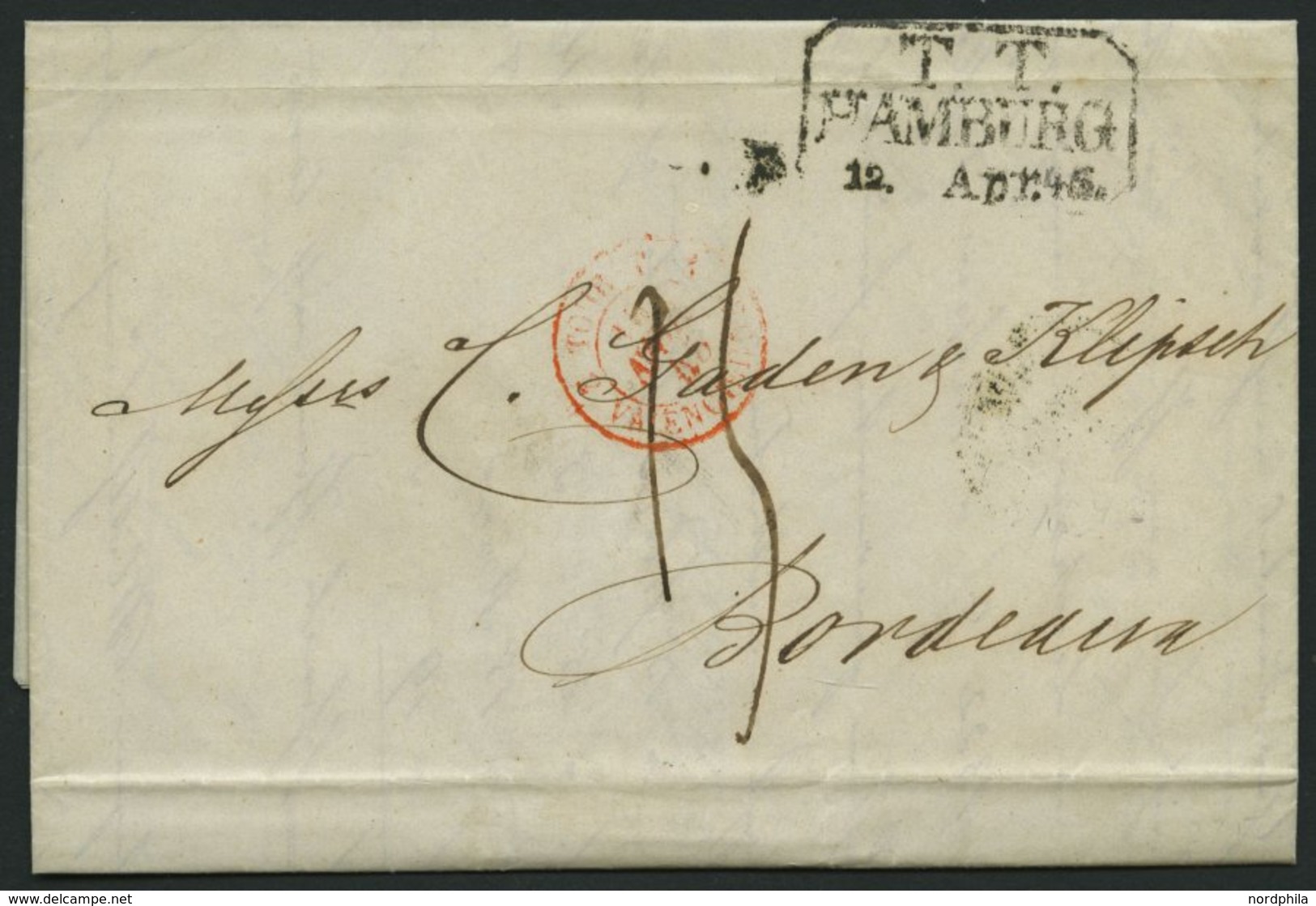 HAMBURG - THURN UND TAXISCHES O.P.A. 1845, T.T. HAMBURG, R3, Auf Brief Nach Bordeaux, Feinst - Prephilately