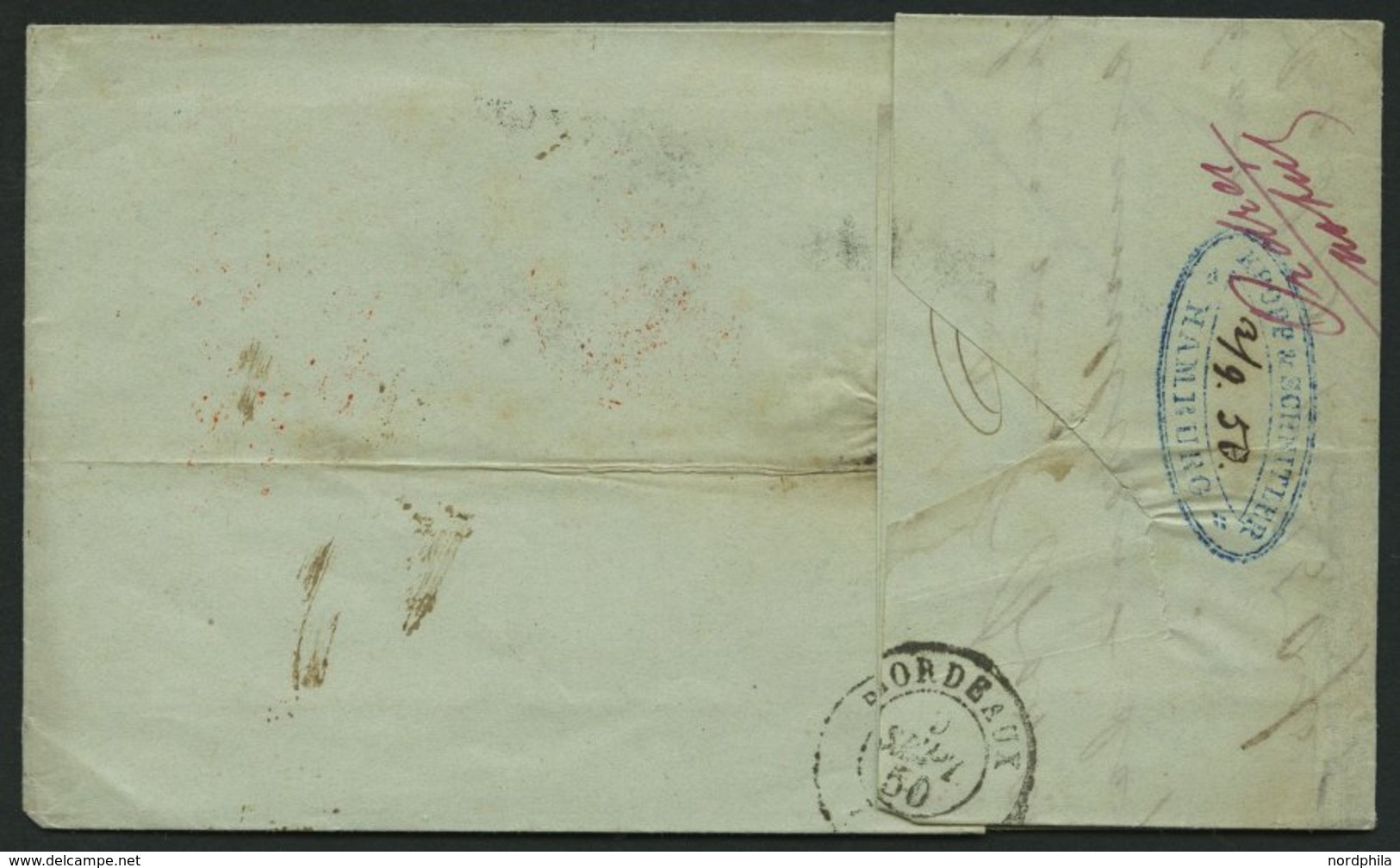 HAMBURG - THURN UND TAXISCHES O.P.A. 1850, HAMBURG Th.& T., K3 Auf Brief Nach Bordeaux, Forwarded-Letter Von Nottebohm & - Prephilately