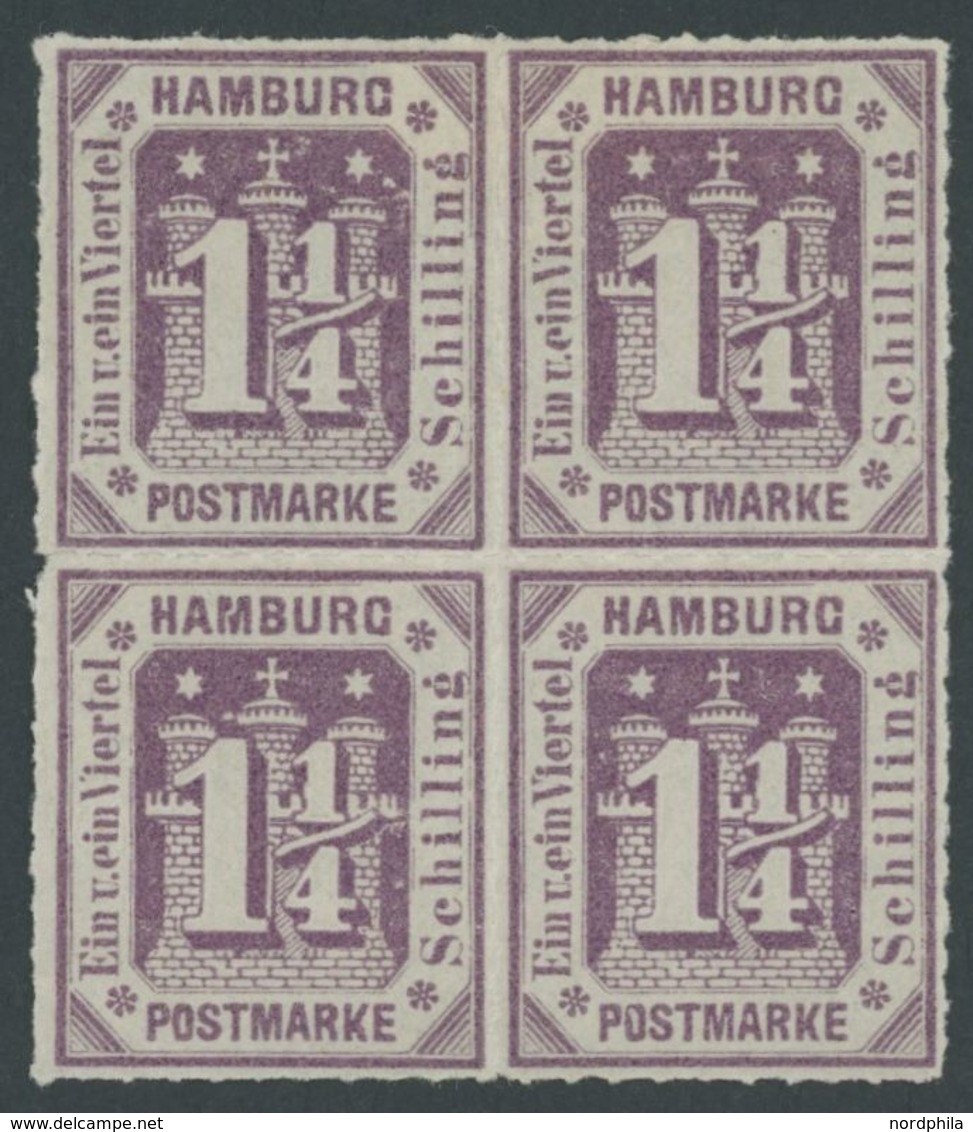 HAMBURG 20a VB *, 1866, 11/4 S. Dunkelbraunviolett Im Viererblock, Falzreste, Pracht - Hamburg