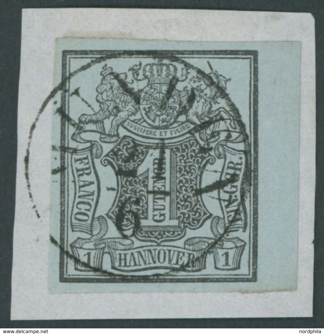 HANNOVER 1 BrfStk, 1850, 1 Ggr. Schwarz Auf Graublau, Rechtes Randstück, Zentrischer Schwarzer K1 MÜNDEN, Kabinettbriefs - Hanovre