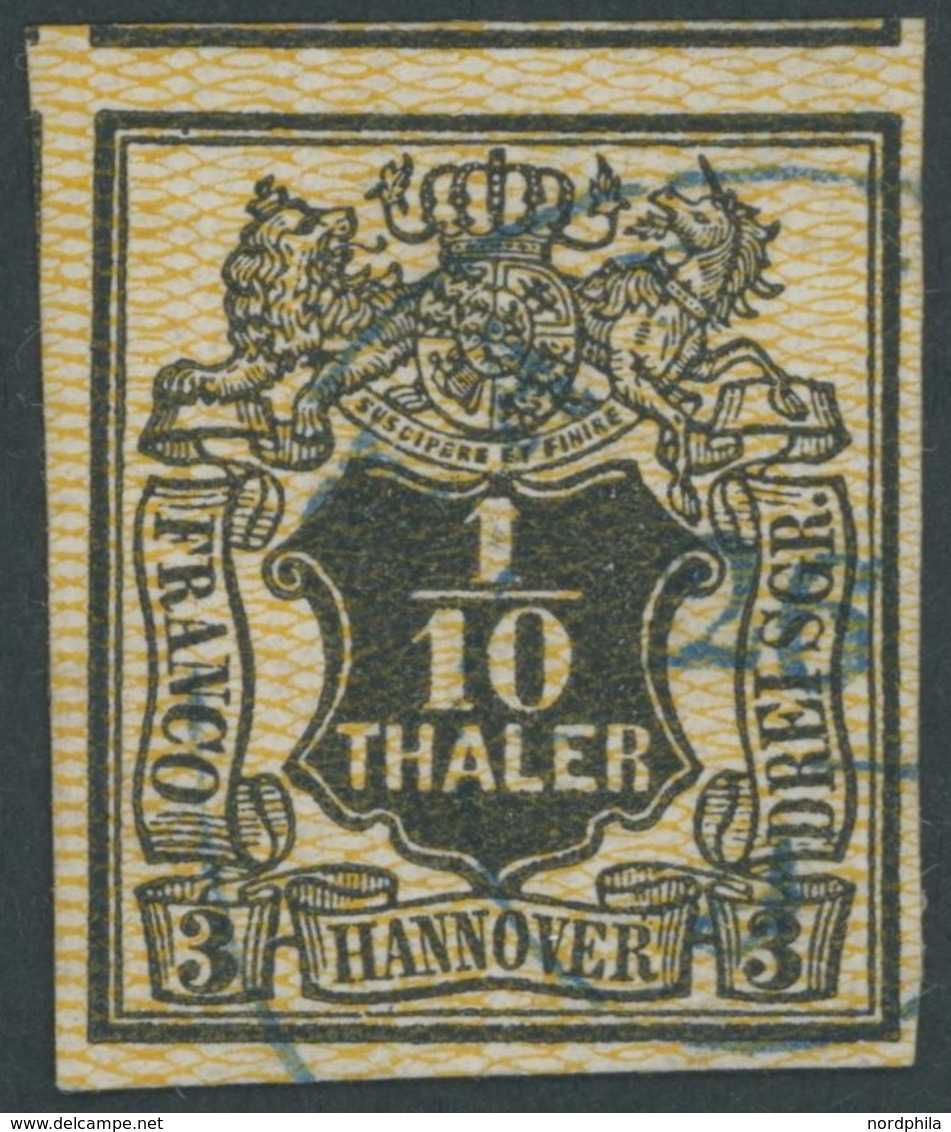 HANNOVER 7a O, 1855, 1/10 Th. Schwarz, Orange Genetzt, Teils überrandig, Pracht, Mi. 200.- - Hanover