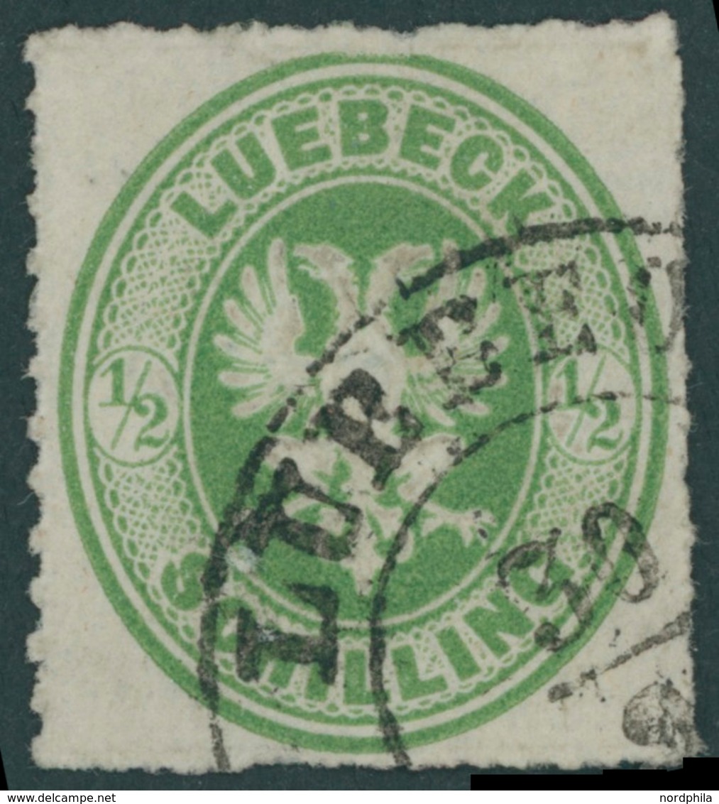 LÜBECK 8 O, 1863, 1/2 S. Dunkelgelblichgrün, Pracht, Mi. 90.- - Lübeck