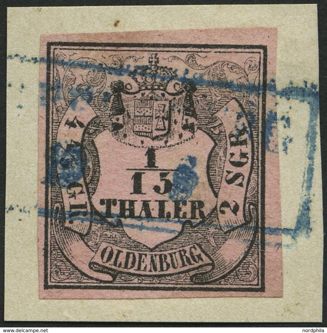 OLDENBURG 3I BrfStk, 1852, 1/15 Th. Schwarz Auf Mattbräunlichrot, Type I, Prachtbriefstück, Mi. 100.- - Oldenbourg