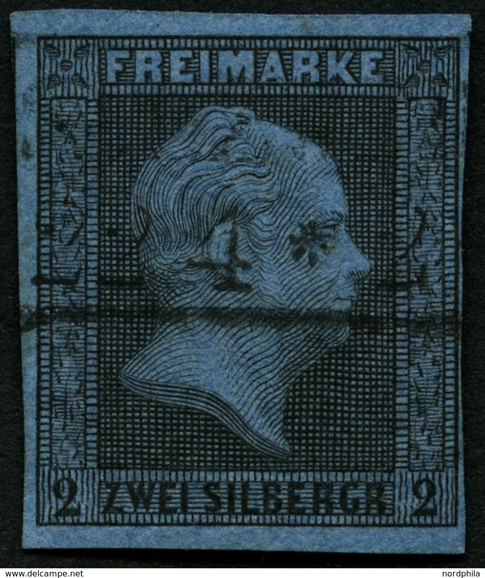 PREUSSEN 3 O, 1850, 2 Sgr. Schwarz Auf Blau, Ortsstempel, Pracht, Mi. 120.- - Andere & Zonder Classificatie