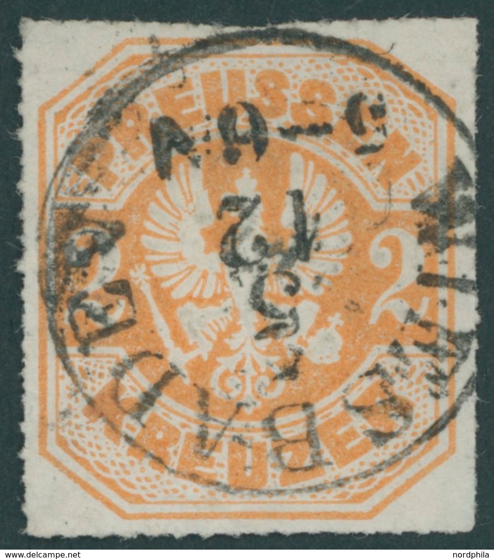 PREUSSEN 23 O, 1867, 2 Kr. Orange, K1 WIESBADEN, Pracht, Gepr. Flemming, Mi. 120.- - Sonstige & Ohne Zuordnung