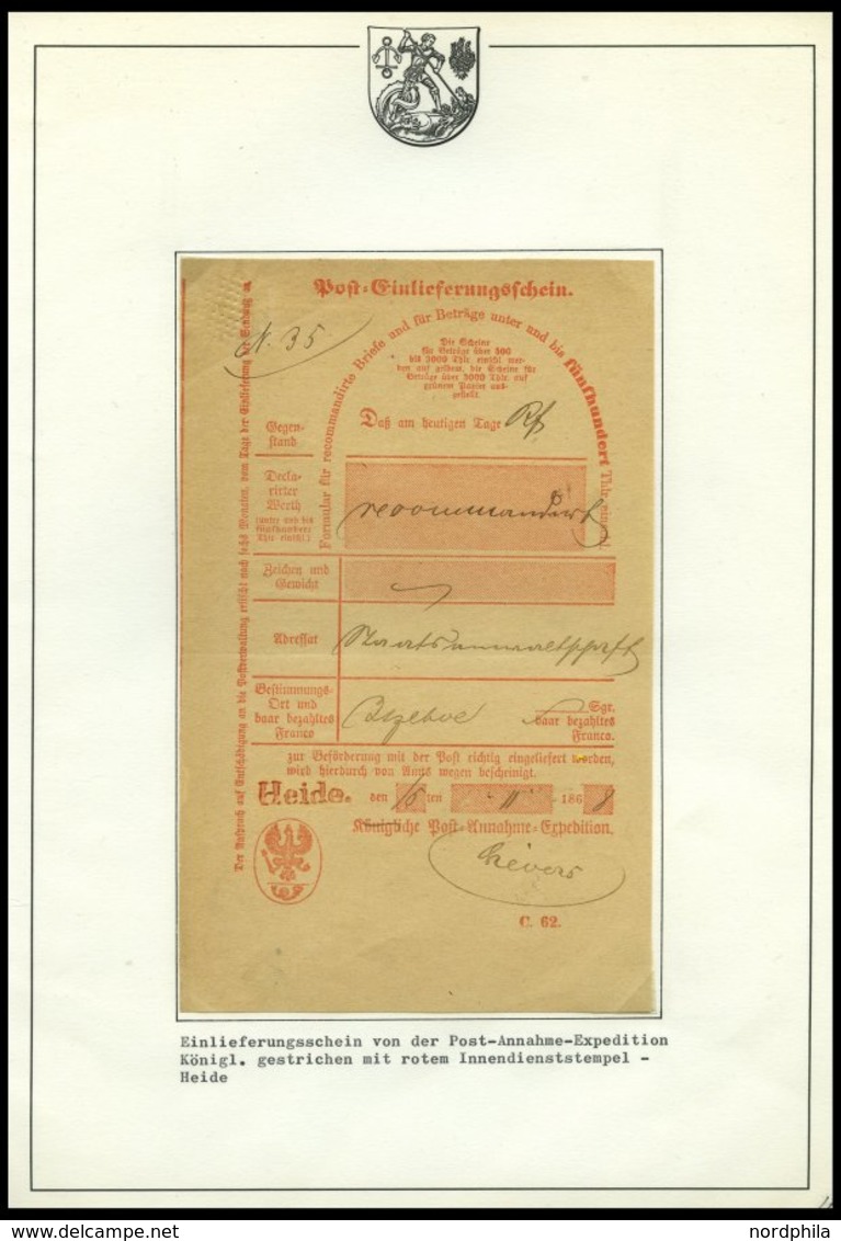 SCHLESWIG-HOLSTEIN HEIDE, 1809-83, interessante Spezialsammlung von 65 Postscheinen, dabei Arge S.H.-Nr. 7, 10, 12, 13, 