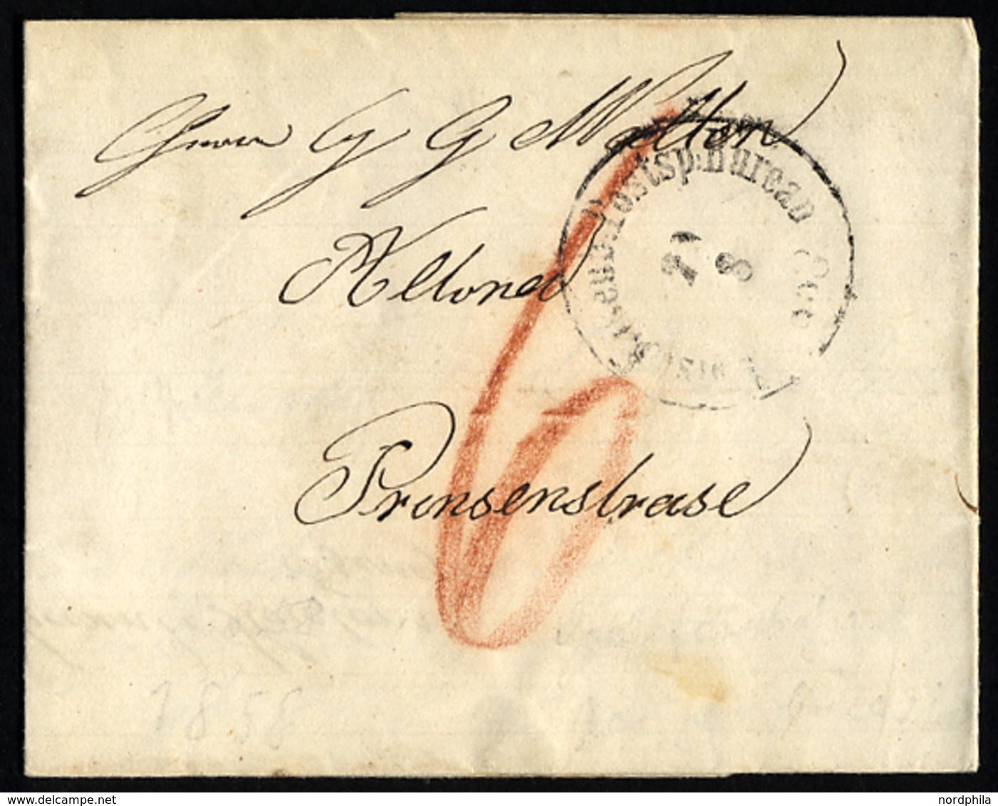 SCHLESWIG-HOLSTEIN HOLST.EISENB.POSTsp.BUREAU 1858, K1 Auf Brief Von Esingen Nach Altona, Pracht - Prephilately