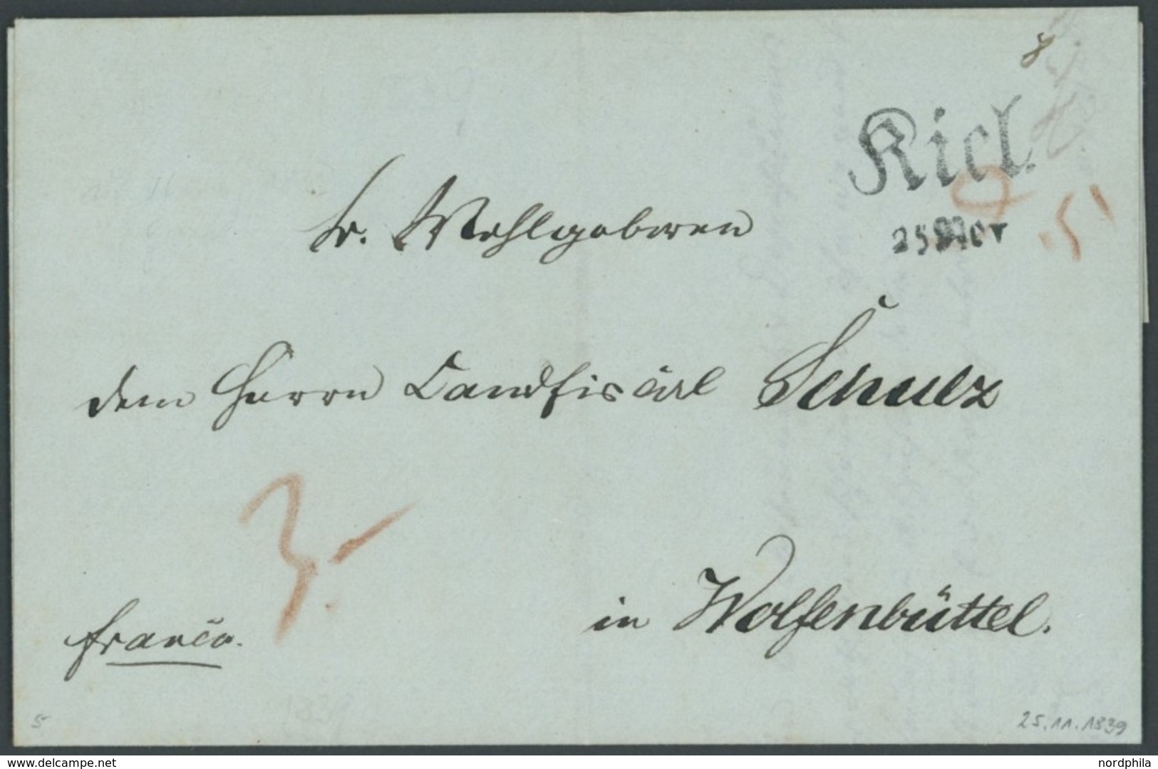 SCHLESWIG-HOLSTEIN 1839, KIEL, L2, Auf Brief Mit Inhalt Nach Wolfenbüttel, Kabinett - [Voorlopers