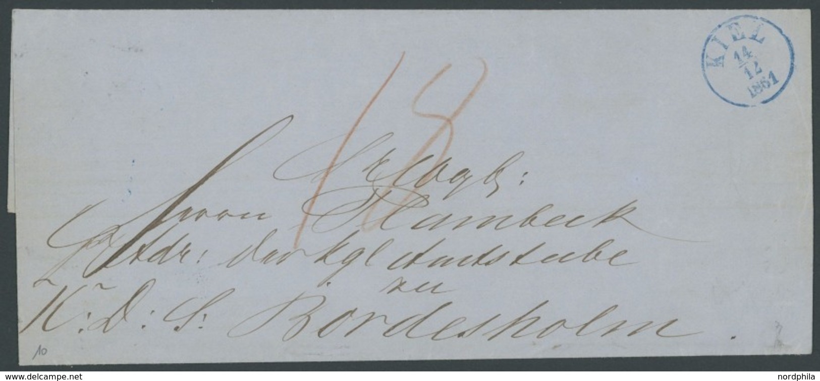 SCHLESWIG-HOLSTEIN 1861, KIEL, Blauer K1 Und Handschriftlich 18 Auf Brief Nach Bordesholm, Pracht - Precursores