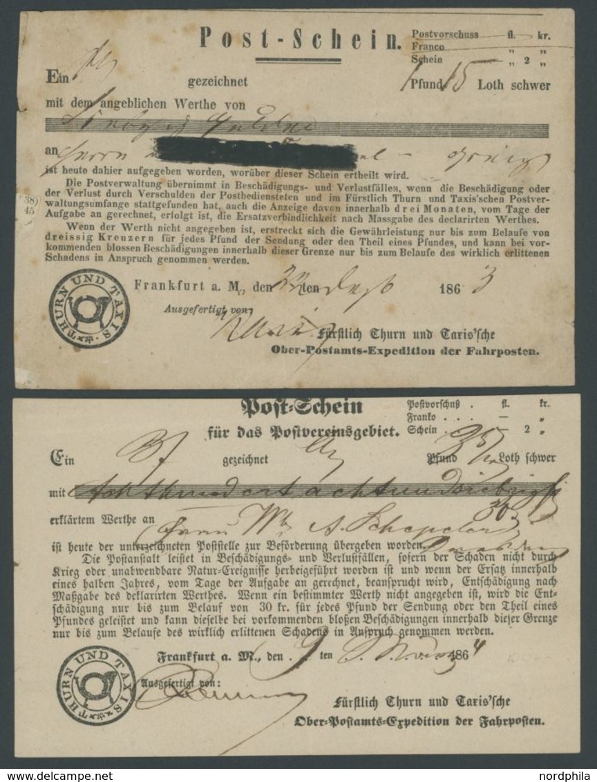 THURN Und TAXIS FRANKFURT A.M., 3 Verschiedene Postscheine (1863-65), Pracht - Préphilatélie