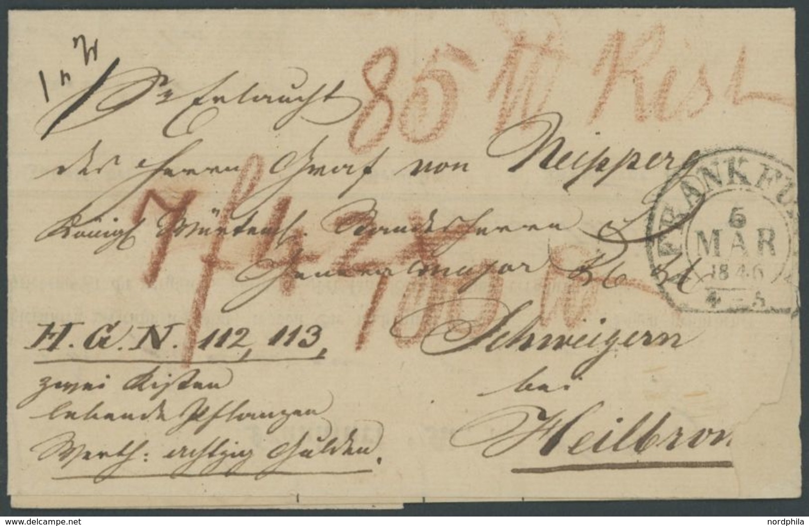 THURN Und TAXIS FRANKFURT, K2 Auf Fuhrmannsbrief (1846) Nach Schweigern Bei Heilbronn, Pracht - Prephilately