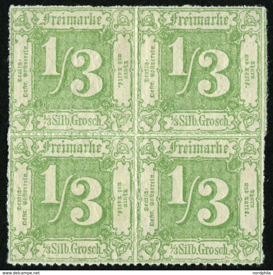 THURN Und TAXIS 36 VB *, **, 1865, 1/3 Gr. Dunkelgelbgrün Im Viererblock, Falzreste, 2 Werte Postfrisch, Pracht - Sonstige & Ohne Zuordnung