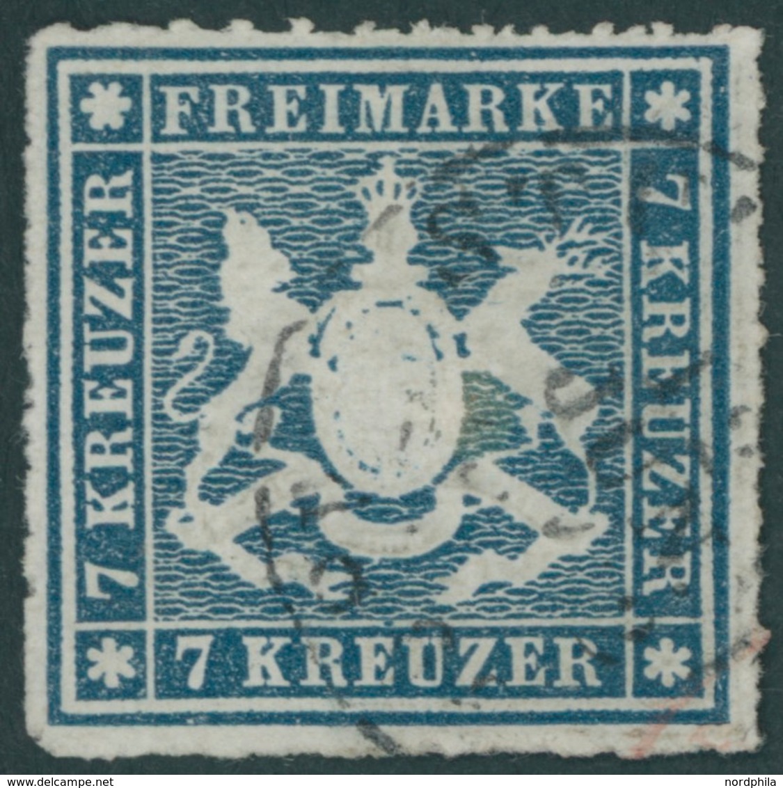 WÜRTTEMBERG 35a O, 1868, 7 Kr. Blau, Pracht, Mi. 160.- - Otros & Sin Clasificación