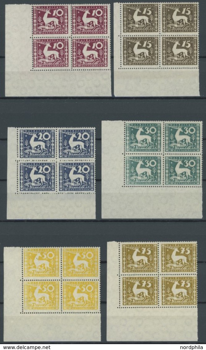 WÜRTTEMBERG 144-49 VB **, 1920, Abschiedsausgabe In Unteren Linken Eckrandviererblocks, Postfrischer Prachtsatz, Mi. (10 - Altri & Non Classificati