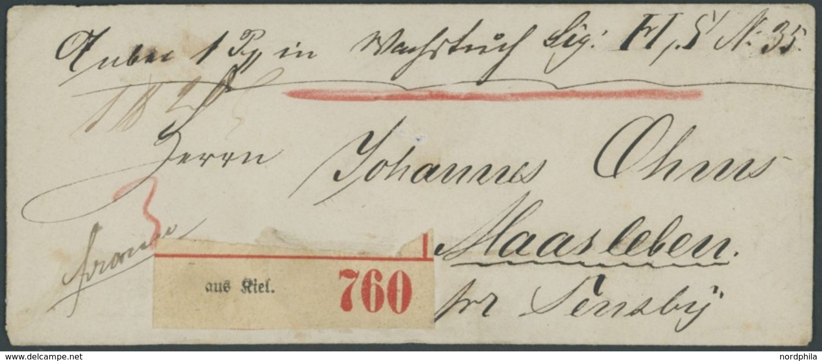 NDP 16/7 BRIEF, 1871, 1 Gr. Karmin Und 2 Gr. Graublau, Rückseitig Auf Kleinem Begleitbrief Von KIEL Nach Maasholm, Ankun - Sonstige & Ohne Zuordnung