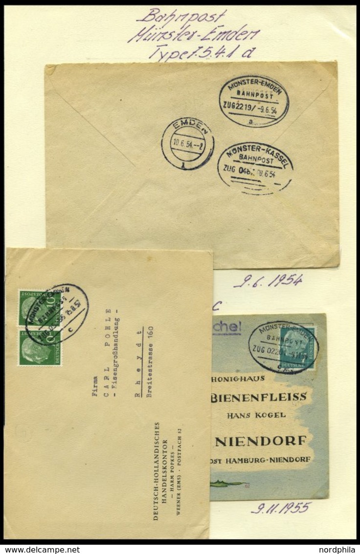 BAHNPOST Münster-Emden (verschiedene Züge Und Typen), 1896-1961, 12 Belege, Ein Briefstück Und Eine Beutelfahne, Meist P - Franking Machines (EMA)