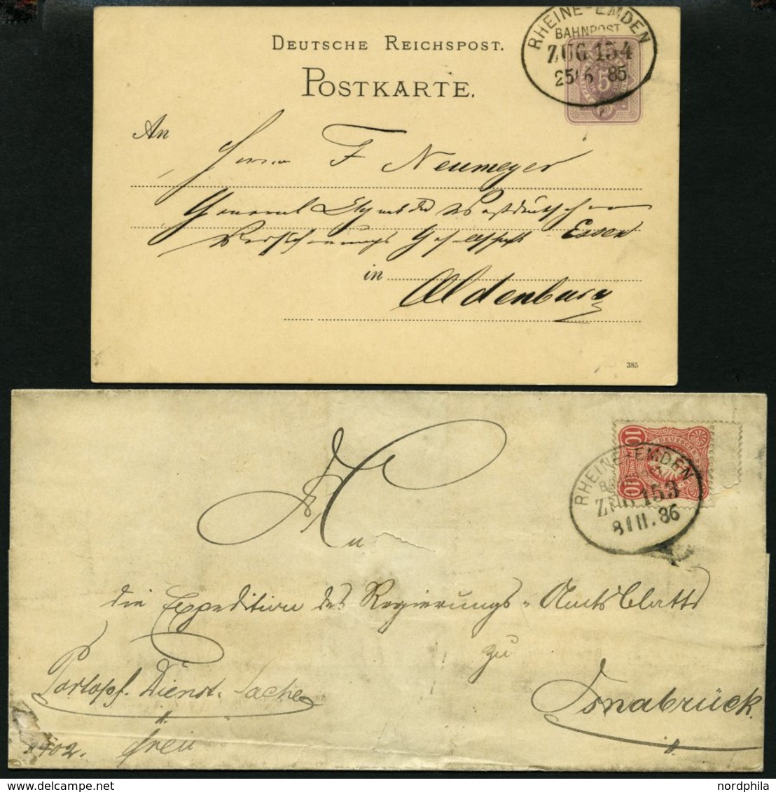 BAHNPOST Rheine-Emden (Zug 55 (2x),153 (2x) Und 154), 1886-1894, 5 Belege Feinst - Franking Machines (EMA)