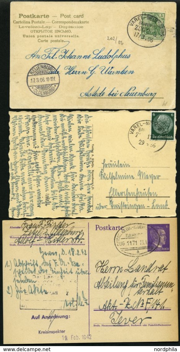 BAHNPOST Varel-Neuenburg (Zug 202,1039 Und 1171 (2x)), 1906-1943, 4 Belege, Dazu 2 Briefstücke, Feinst/Pracht - Frankeermachines (EMA)