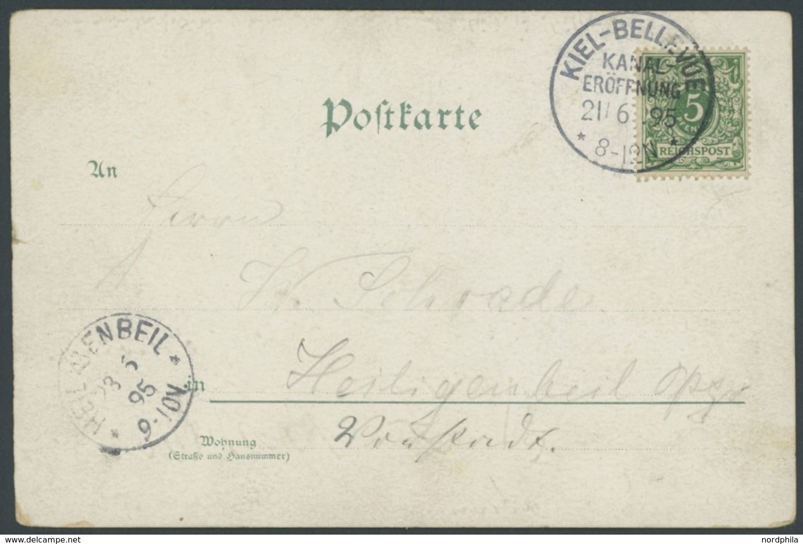 SST Bis 1918 02/1 BRIEF, KIEL-BELLEVUE, 21.6.1895, Auf Farblithographie Gruss Vom Nord-Ostsee Kanal Mit 5 Pf. Grün Auf B - Storia Postale