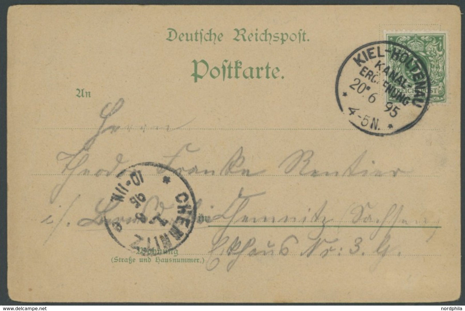 SST Bis 1918 02/2 BRIEF, KIEL-HOLTENAU, 20.6.1895, Mit 5 Pf. Grün Auf Ansichtskarte Gruss Vom Nord-Ostsee Kanal Nach Che - Storia Postale