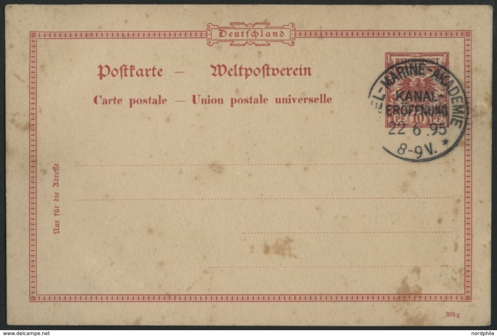 GANZSACHEN P 25 BRIEF, 1895, KIEL-MARINE-AKADEMIE, KANALERÖFFNUNG, Leer Gestempelt Auf 10 Pf. Reichsadler, Feinst (Karte - Storia Postale