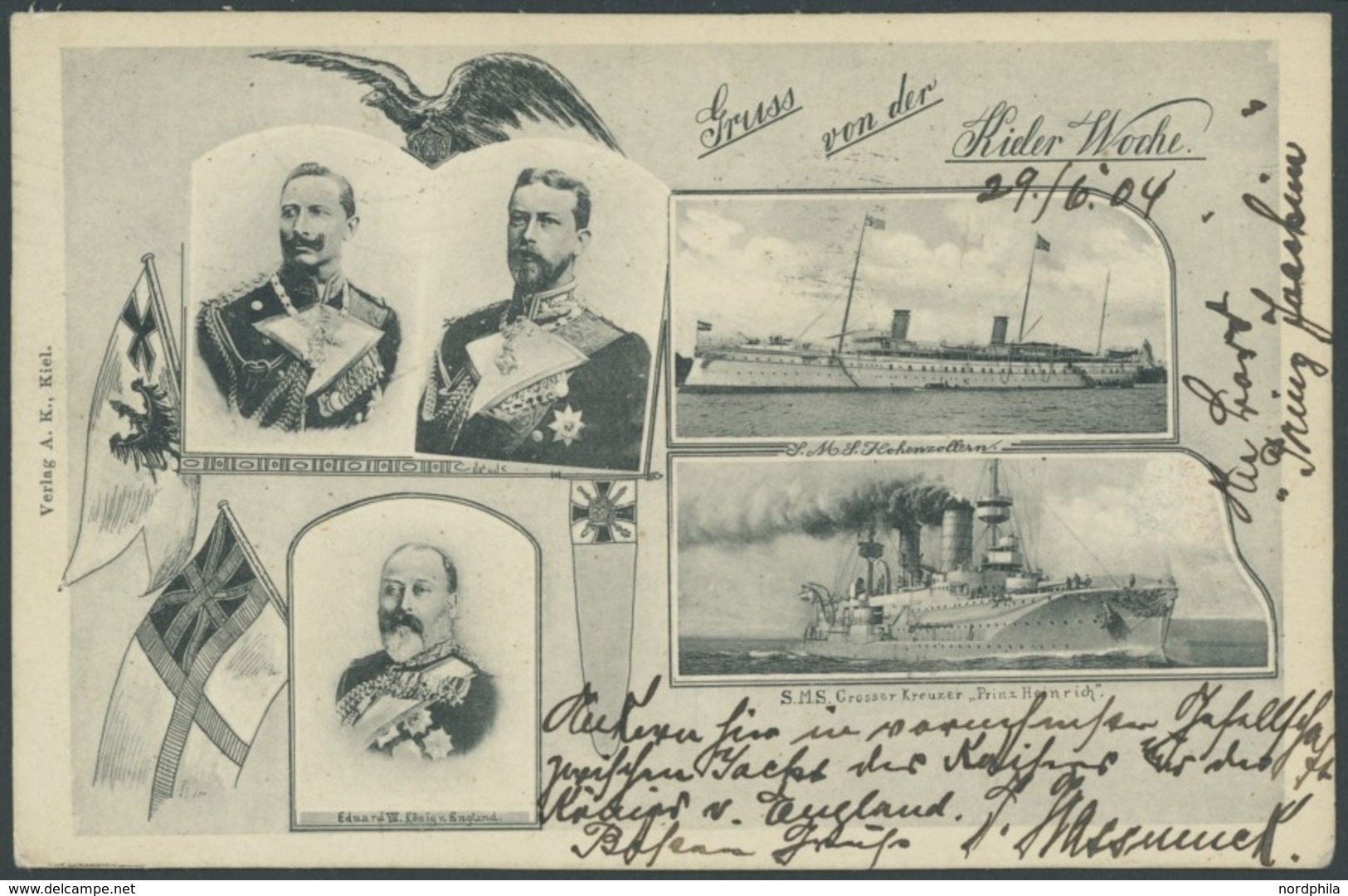 SST Bis 1918 04 BRIEF, KIEL KAISERL. YACHTCLUB, 28.6.1904, Auf Ansichtskarte Nach New York Mit Waagerechtem Paar 5 Pf. G - Storia Postale