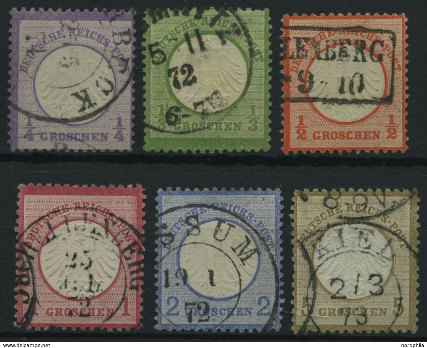 Dt. Reich 1-6 O, 1872, 1/4 - 5 Gr. Kleine Brustschilde, 6 Prachtwerte, Mi. 375.- - Used Stamps