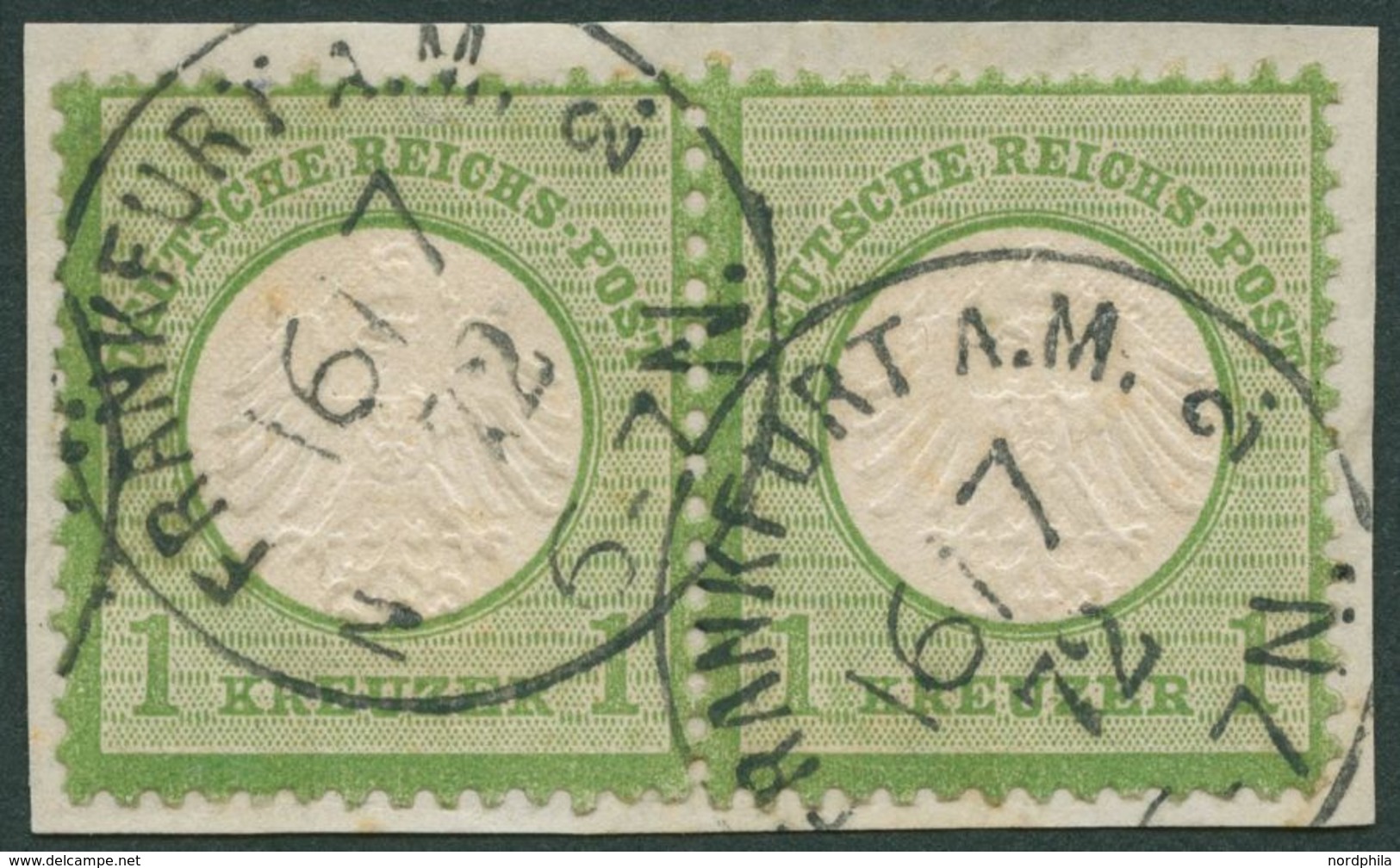 Dt. Reich 7 Paar BrfStk, 1872, 1 Kr. Gelblichgrün Im Waagerechten Paar, K1 FRANKFURT A.M., Prachtbriefstück, Fotobefund  - Used Stamps