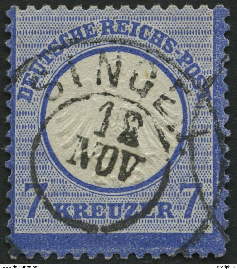 Dt. Reich 10 O, 1872, 7 Kr. Ultramarin Vom Unterrand, Badischer K2 SINGEN, Pracht - Used Stamps