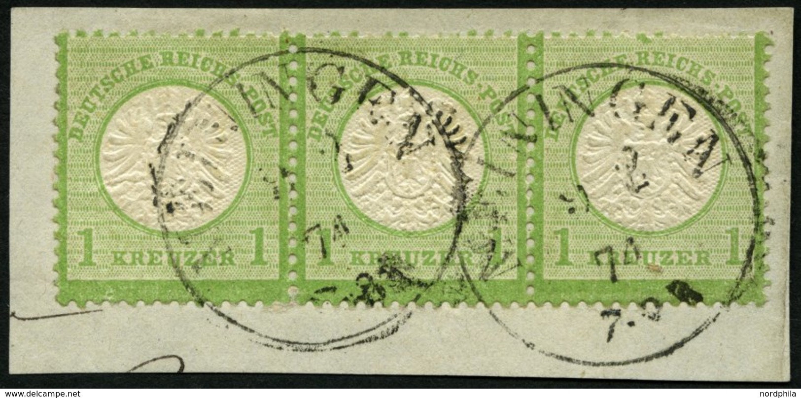 Dt. Reich 23a BrfStk, 1872, 1 Kr. Gelbgrün Im Waagerechten Dreierstreifen, K1 MEININGEN, üblich Gezähntes Prachtbriefstü - Used Stamps