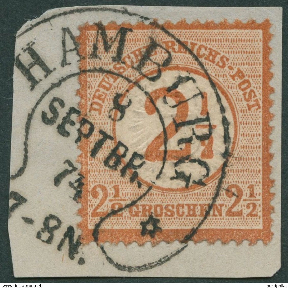 Dt. Reich 29 BrfStk, 1874, 21/2 Auf 21/2 Gr. Braunorange, Hufeisenstempel HAMBURG (Spalink 17-9), Prachtbriefstück, Foto - Oblitérés