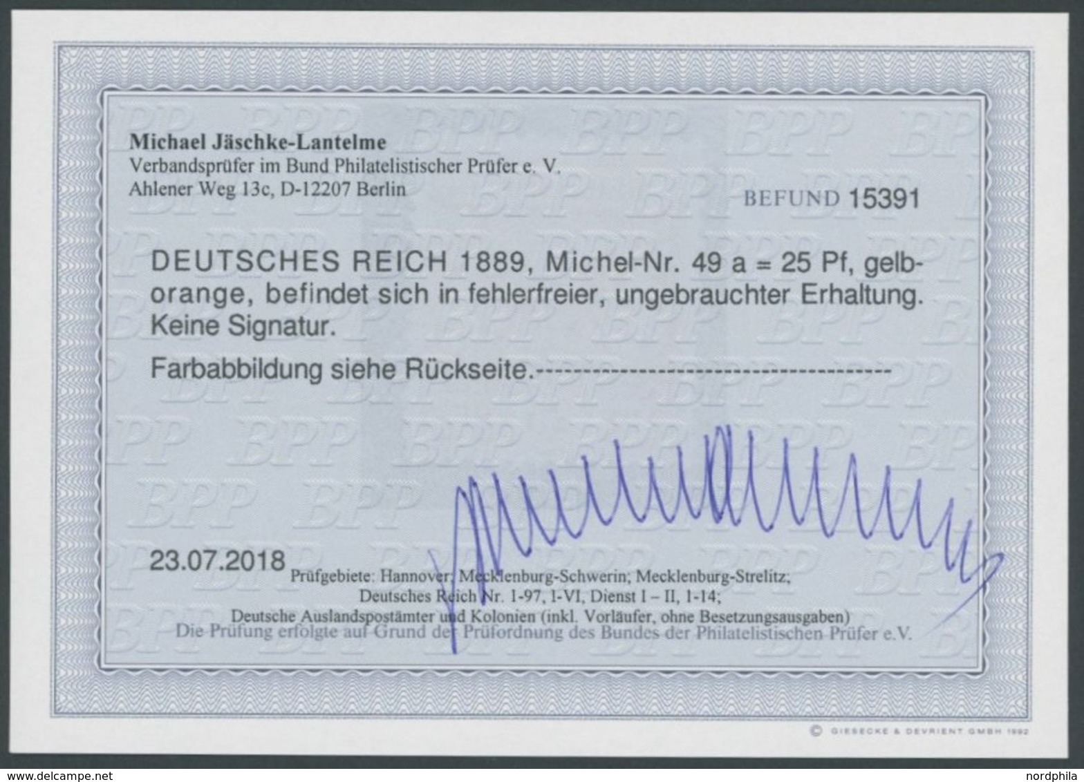 Dt. Reich 49a *, 1889, 25 Pf. Gelborange, Falzrest, Pracht, Fotobefund Jäschke-L., Mi. 240.- - Sonstige & Ohne Zuordnung