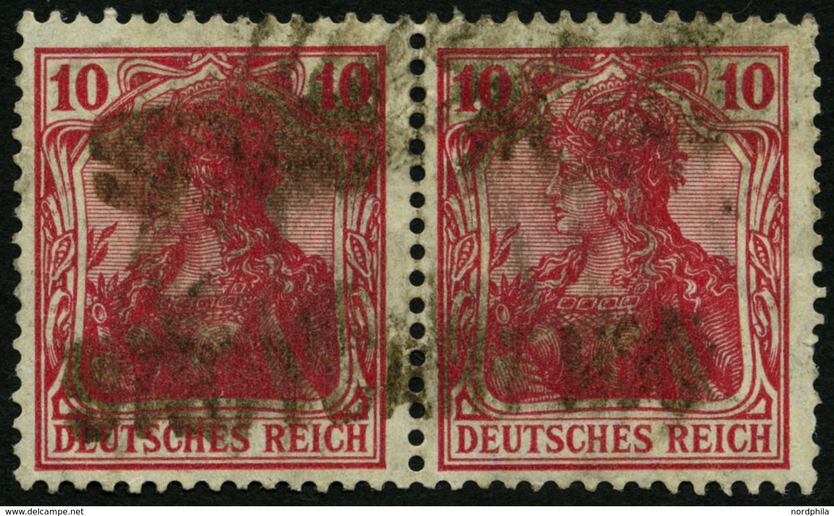 Dt. Reich 86IId Paar O, 1915, 10 Pf. Karmin Kriegsdruck Im Waagerechten Paar, Feinst, Gepr. Jäschke, Mi. 220.- - Sonstige & Ohne Zuordnung