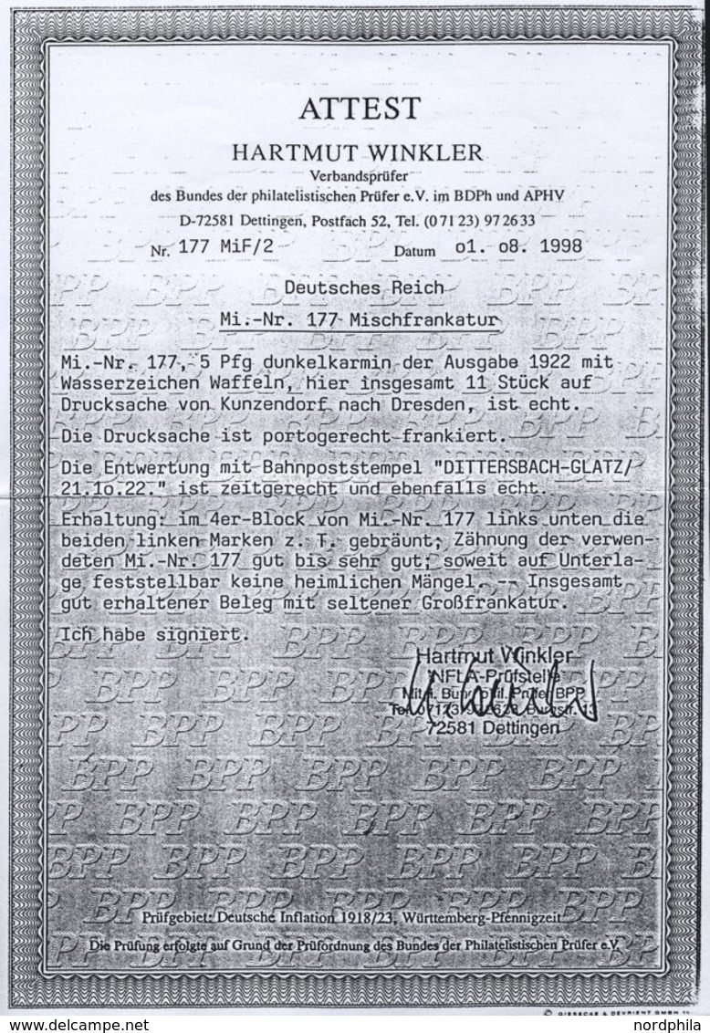 Dt. Reich 177 Paar BrfStk, 1922, 5 Pf. Lilakarmin, Wz. 2, Im Waagerechten Paar Auf Großem Briefstück Mit Bahnpoststempel - Other & Unclassified