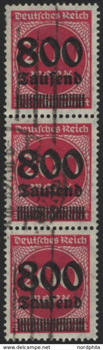 Dt. Reich 303 O, 1923, 800 Tsd. Auf 200 M. Lilarot Im Senkrechten Dreierstreifen, Obere Marke Ein Kurzer Zahn Sonst Prac - Sonstige & Ohne Zuordnung