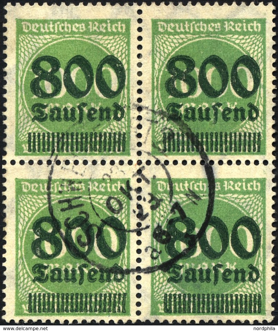 Dt. Reich 308b VB O, 1923, 800 Tsd. Auf 1000 M. Bläulichgrün Im Zentrisch Gestempelten Viererblock, Pracht, R!, Gepr. Sc - Other & Unclassified