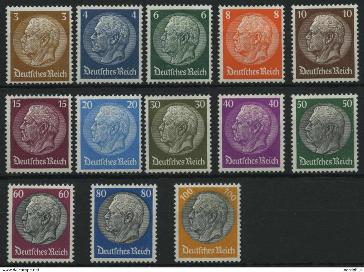 Dt. Reich 482-95 *, 1933, Hindenburg, Wz. 2, Ohne 12 Pf., Falzreste, 13 Prachtwerte - Autres & Non Classés