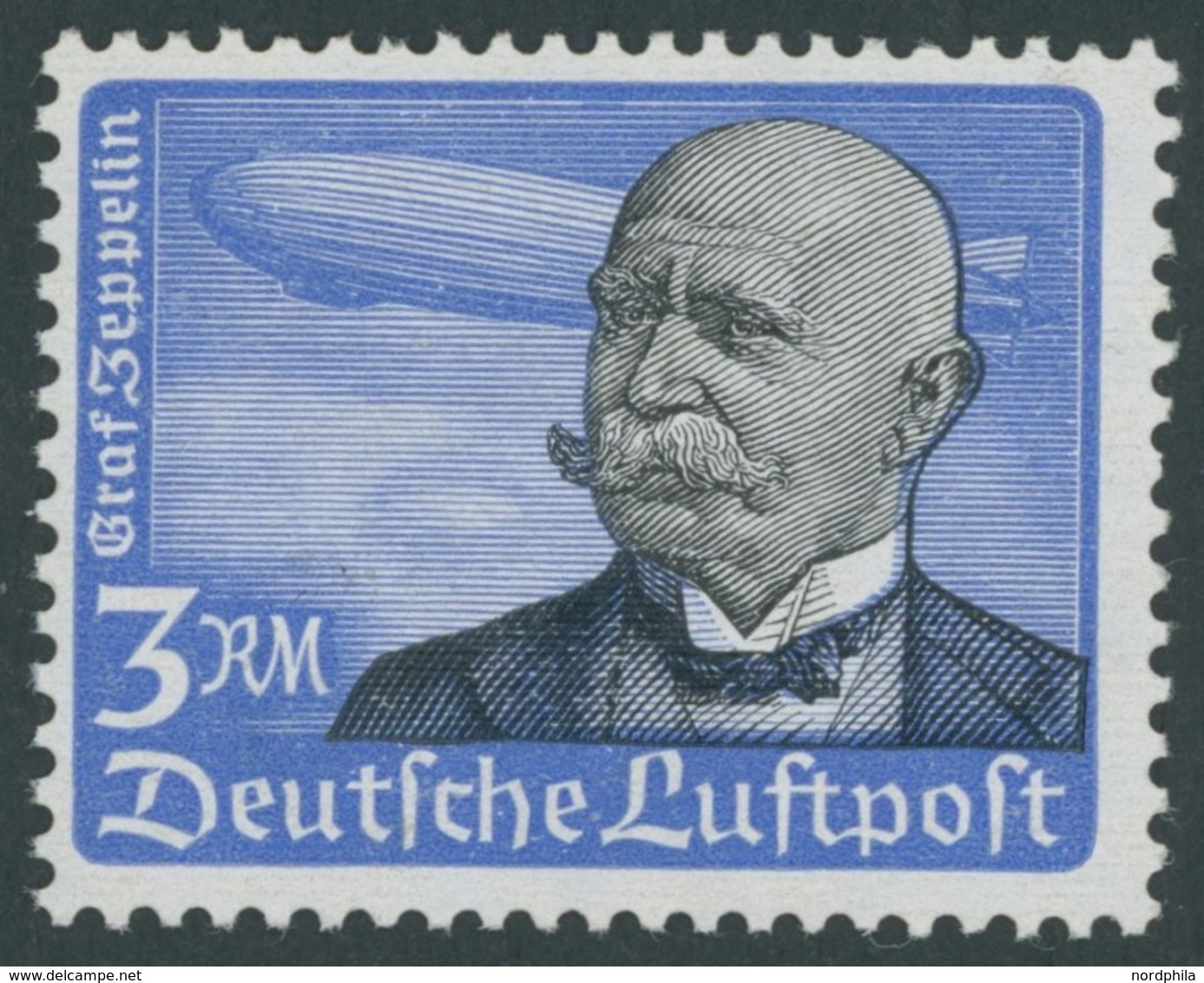 Dt. Reich 539y **, 1934, 3 RM Graf Zeppelin, Waagerechte Gummiriffelung, Normale Zähnung, Pracht, Gepr Schlegel, Mi. 400 - Sonstige & Ohne Zuordnung