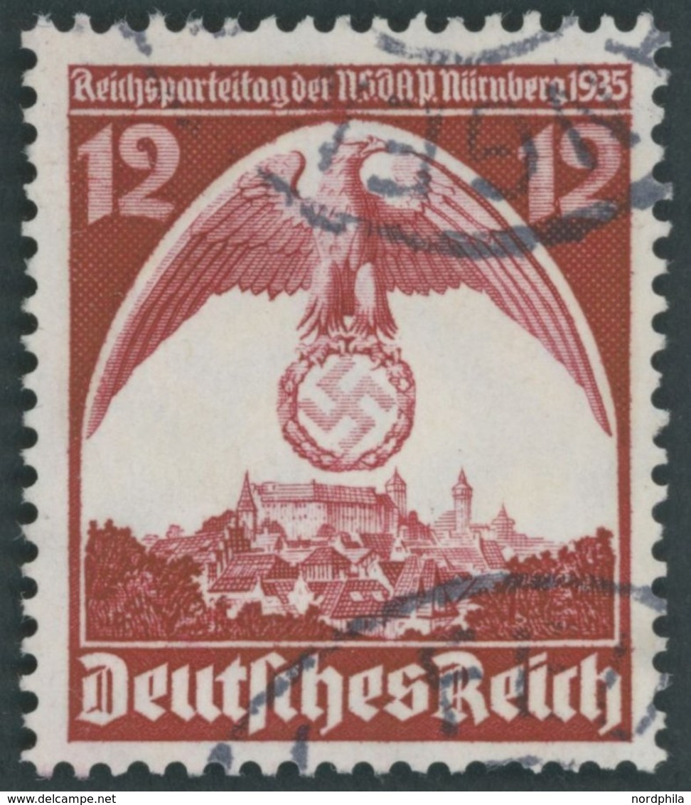 Dt. Reich 587Y O, 1935, 12 Pf. Nürnberger-Parteitag, Wz. Schenkel Nach Rechts, Ein Kurzer Zahn Sonst Pracht, Mi. 150.- - Autres & Non Classés