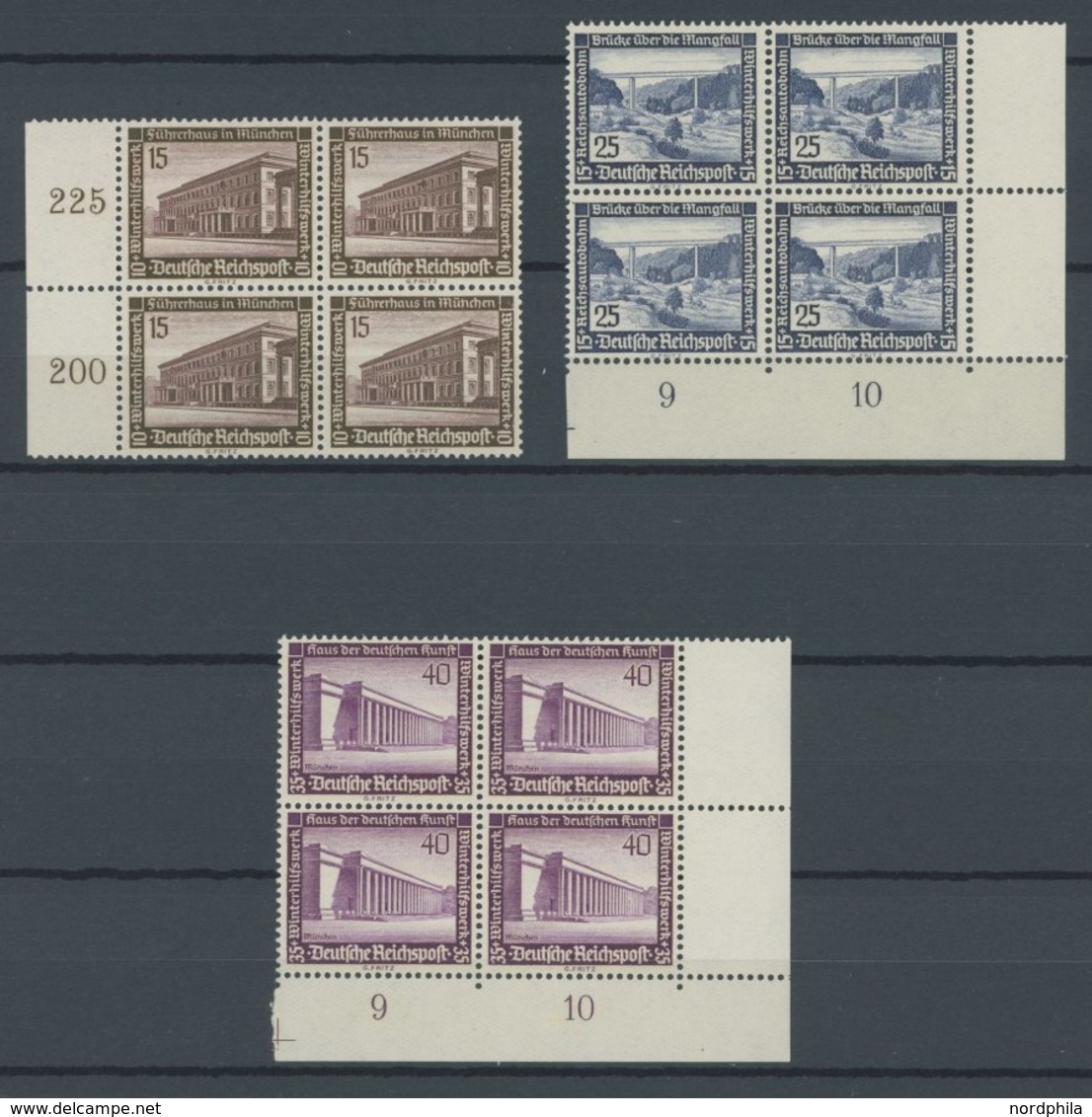 Dt. Reich 634-42 VB **, 1936, Winterhilfswerk In Randviererblocks, Meist Aus Der Bogenecke, Postfrisch, Pracht, Mi. (320 - Altri & Non Classificati