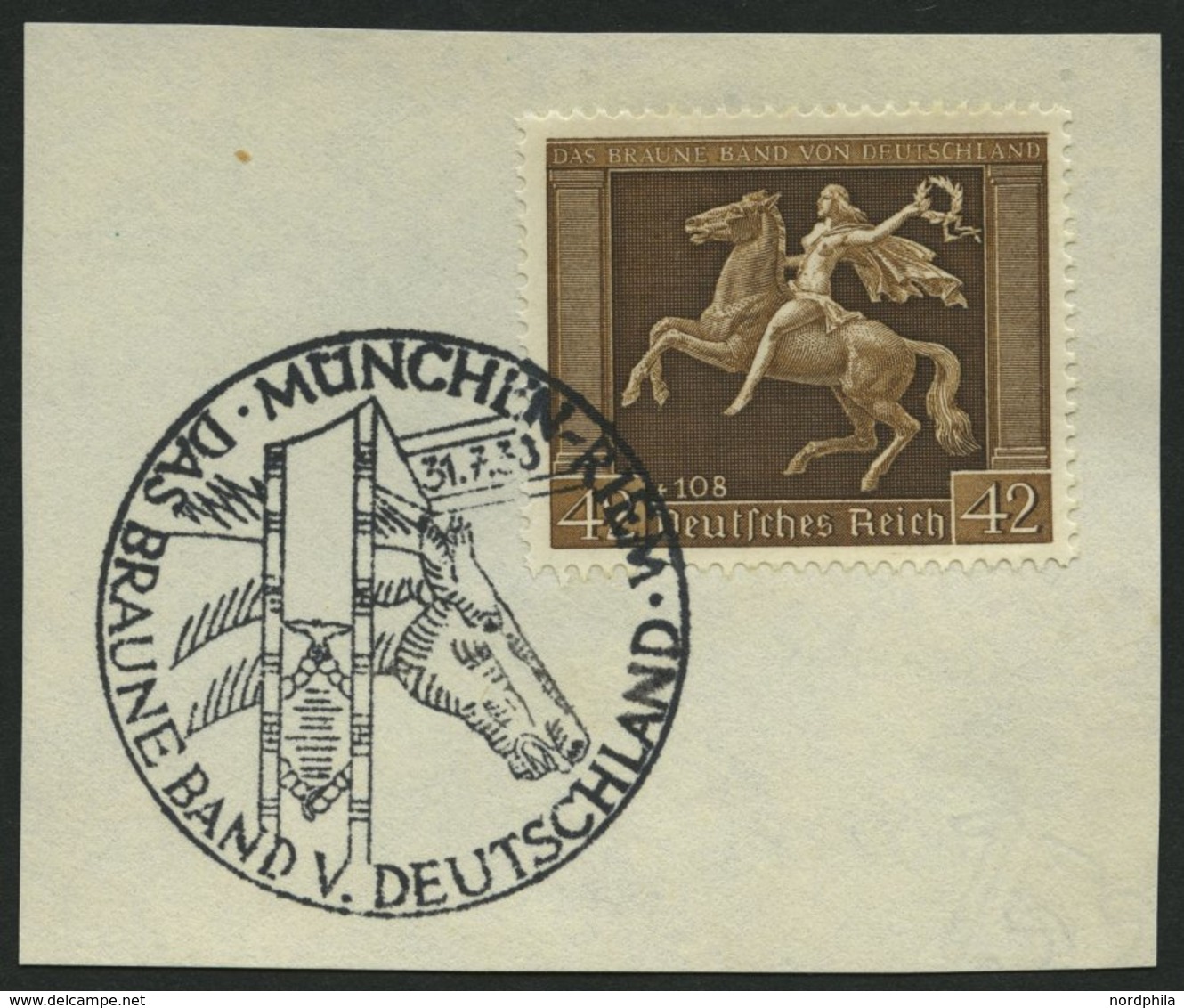 Dt. Reich 671y BrfStk, 1938, 42 Pf. Braunes Band, Waagerechte Gummiriffelung, Sonderstempel, Prachtbriefstück, Mi. (60.- - Autres & Non Classés