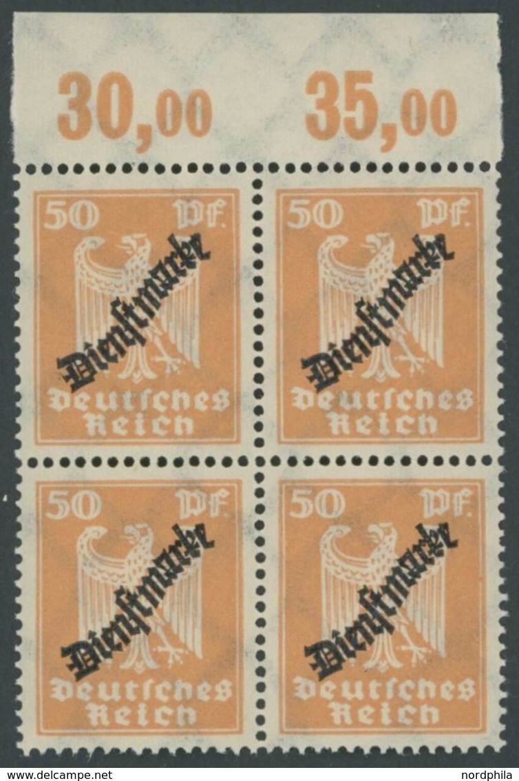 DIENSTMARKEN D 111POR VB **, 1924, 50 Pf. Lebhaftorange, Plattendruck, Im Viererblock Vom Oberrand, Postfrisch, Pracht,  - Oficial